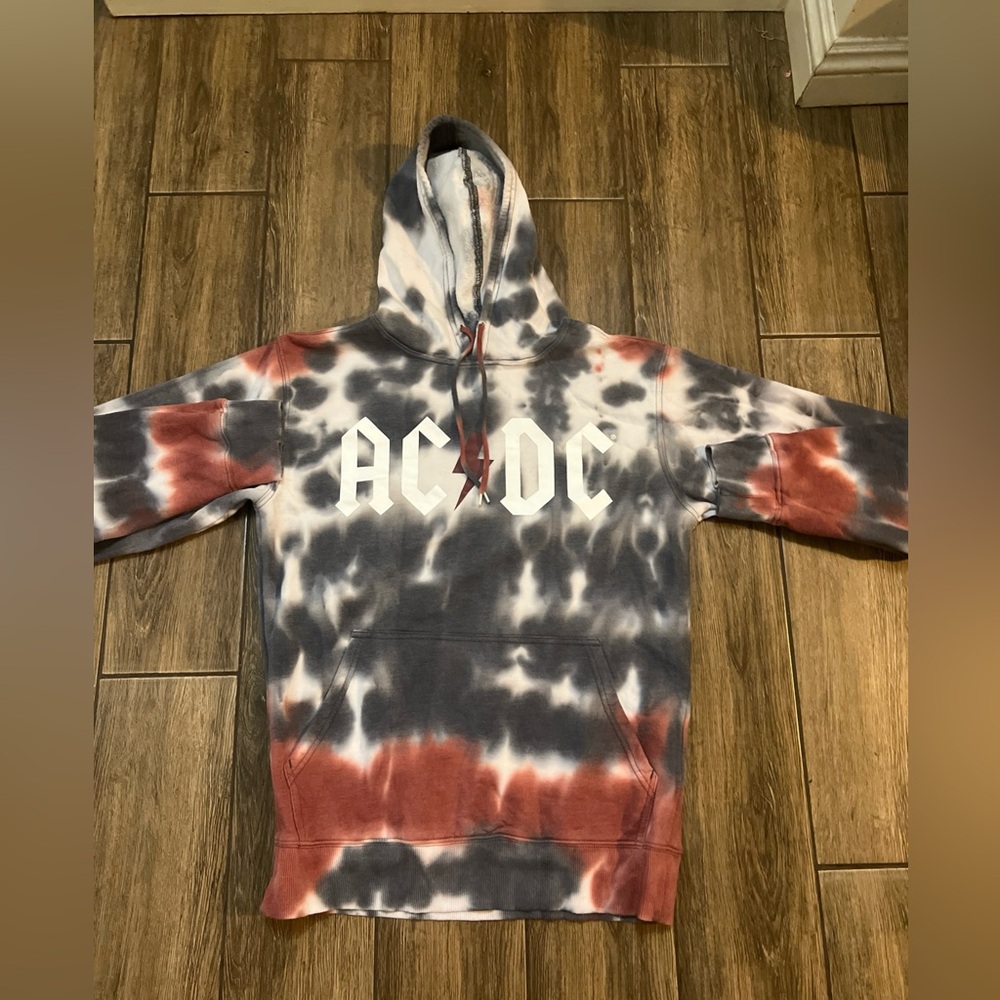 AC/DC Tie Dye Red & Blue Pullover Hoodie Size Small 34/36